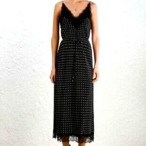 Zimmermann black, pink polka dot lace slip dress